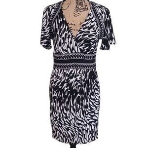 BCBGMaxAzria Black and White Short Sleeve Faux Wrap Dress